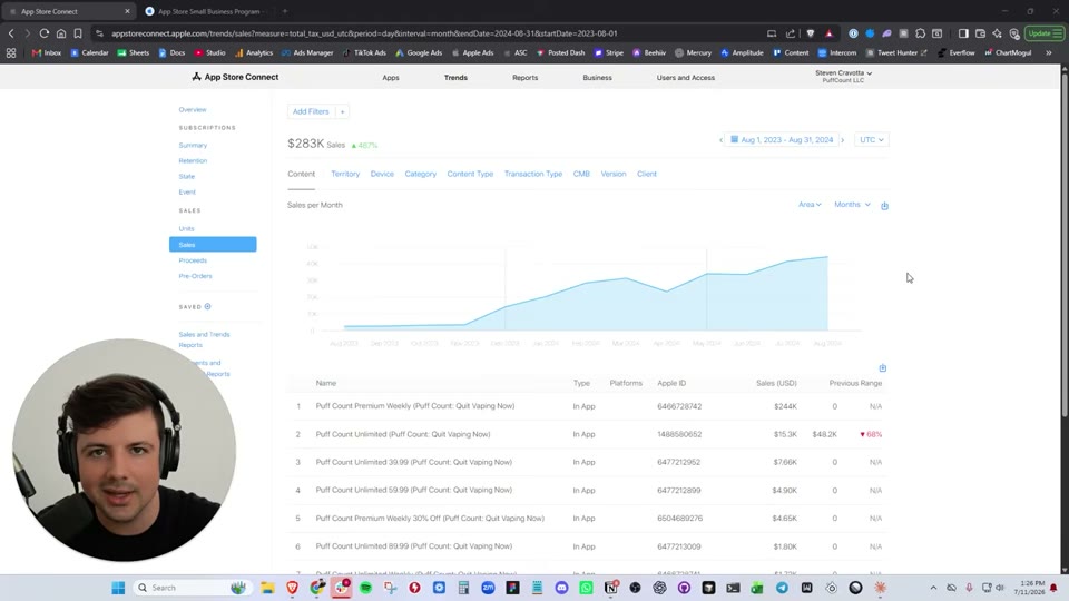 App Store Connect 대시보드