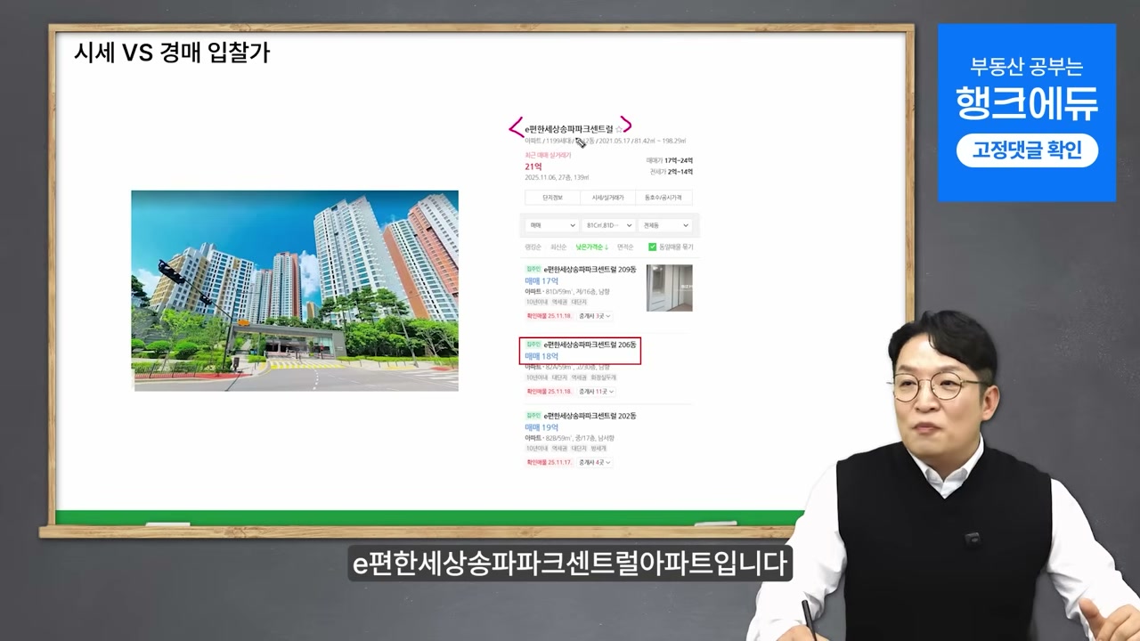 이편한세상 송파파크센트럴 낙찰 사례 화면