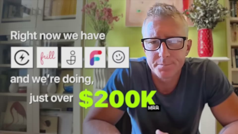 다섯 개 앱 로고와 MRR $200K 그래픽