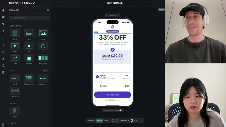 한 앱의 33% 일회성 할인 paywall