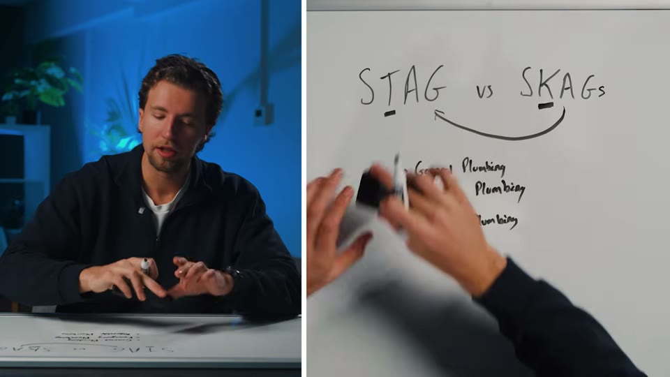 STAG vs SKAGs 비교를 화이트보드에 그리는 장면