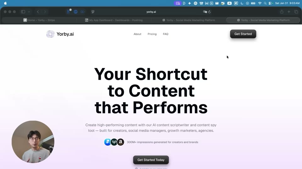 Yorbie.ai 랜딩페이지 화면