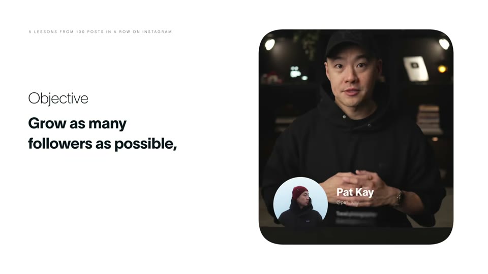 영상 목표를 소개하는 타이틀 화면과 화자 Pat Kay