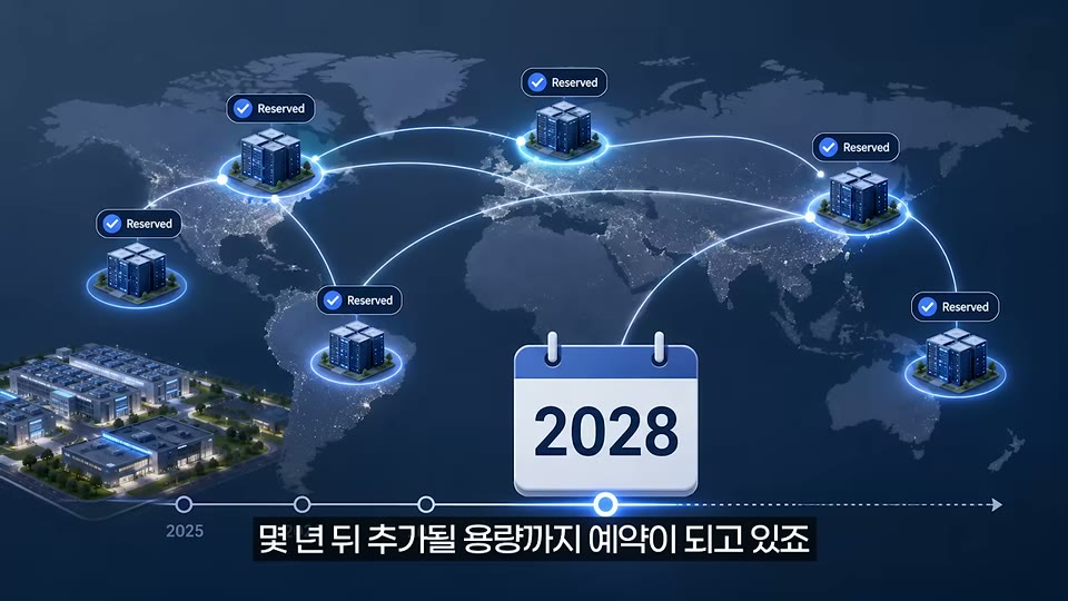 2028년까지 예약된 전 세계 데이터센터 용량 지도