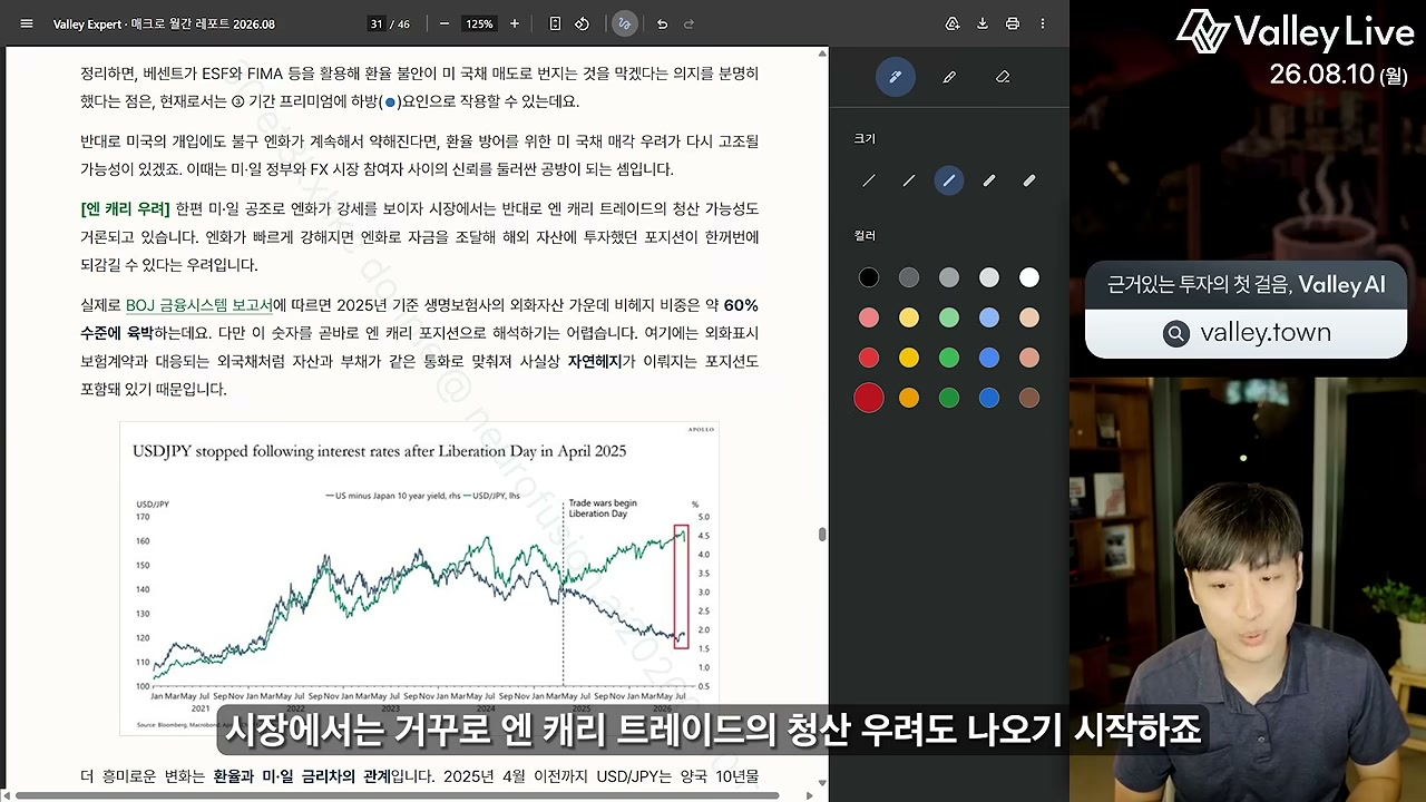 엔 캐리트레이드 청산 리스크 분석 화면