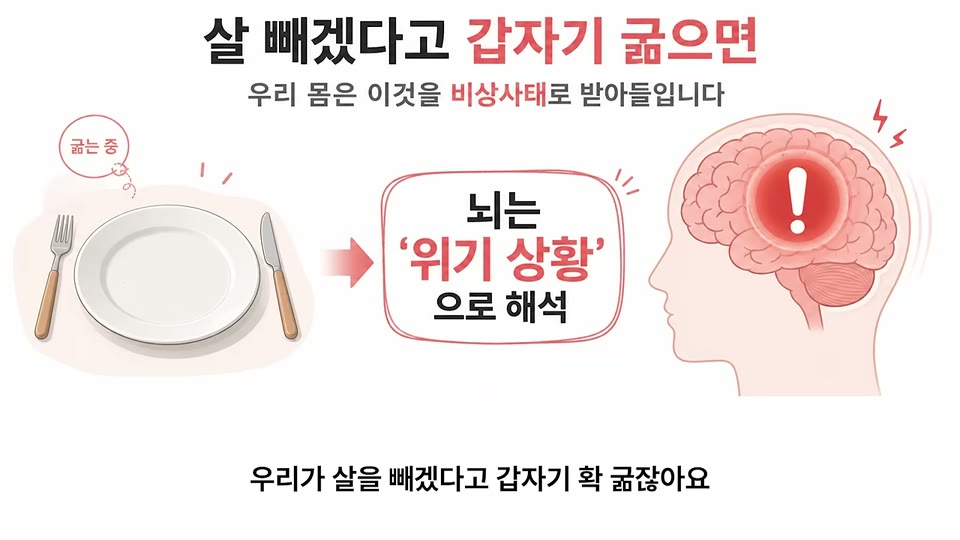 살 빼겠다고 갑자기 굶으면 뇌는 위기 상황으로 해석한다는 인포그래픽