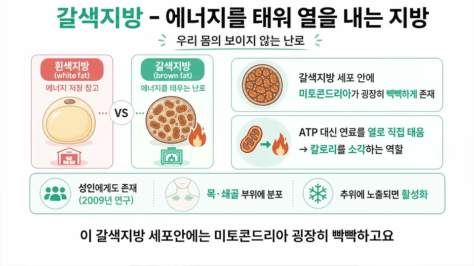 갈색지방 - 에너지를 태워 열을 내는 지방이라는 흰색지방과 갈색지방 비교 인포그래픽