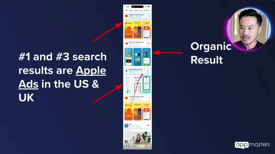 #1 and #3 search results are Apple Ads in the US & UK 슬라이드