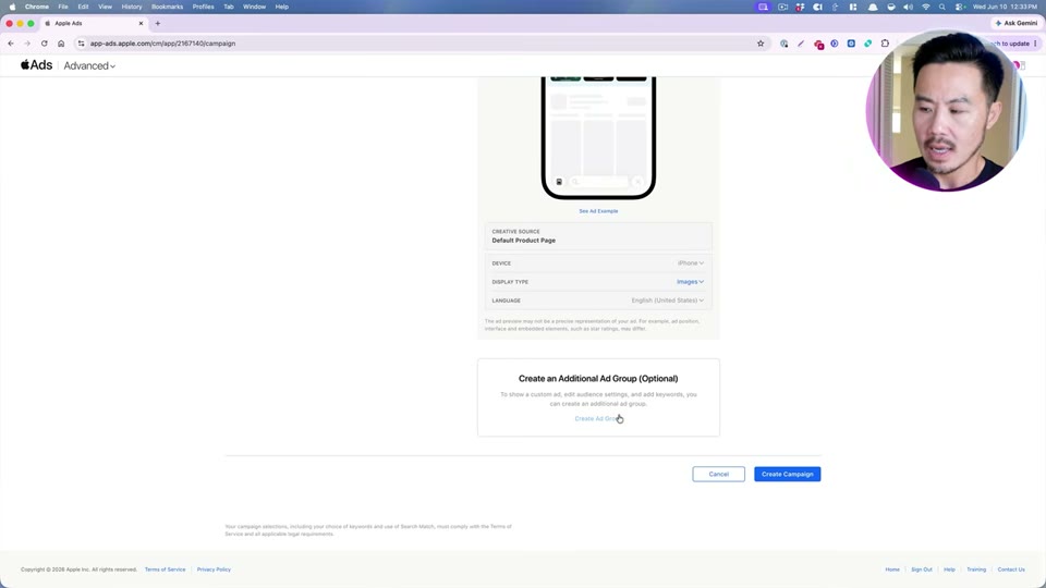 Create an Additional Ad Group (Optional) 화면