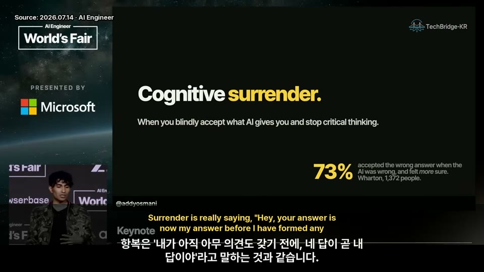 Cognitive surrender, Wharton 73% 통계 슬라이드