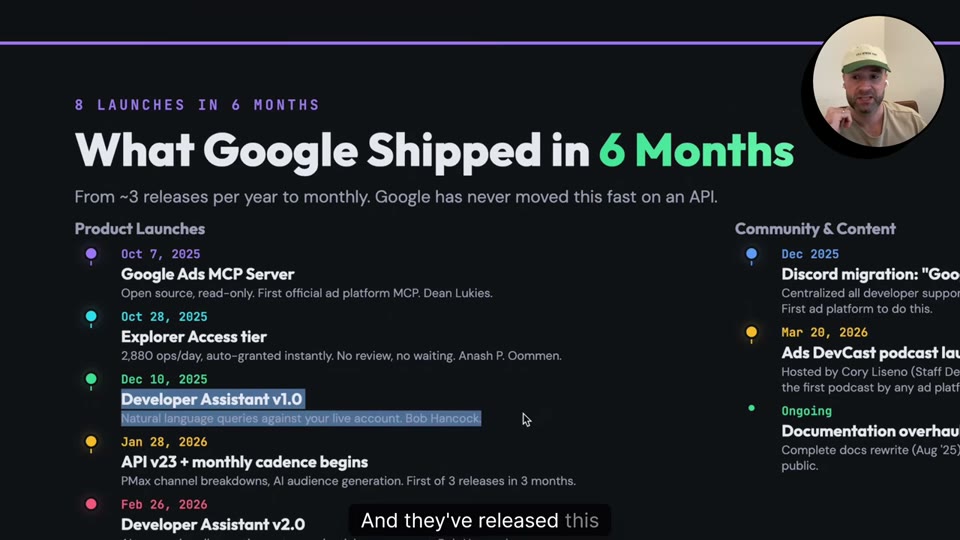 Google Ads API Developer Assistant를 설명하는 장면